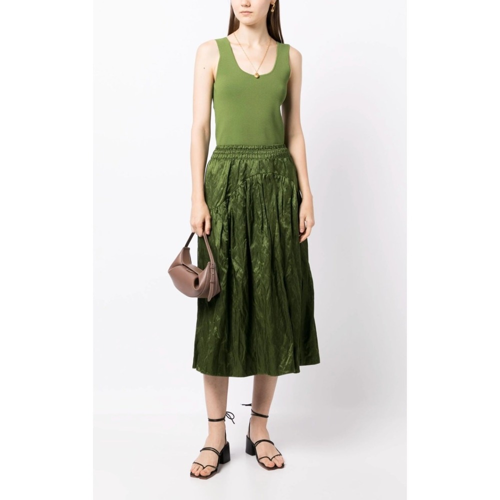 Vince Green Olive Crushed A-line Skirt‎ Size 2 NEW